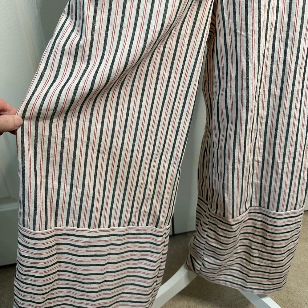 Very J Jumpsuit, Wide leg, Striped, Racerback, belt, 100% Cotton, Medium